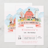 Barnyard Bash Farm Animals 1st. Birthday Party Inv Kaart (Voorkant / Achterkant)