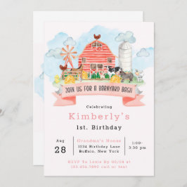 Barnyard Bash Farm Animals 1st. Birthday Party Inv Kaart