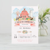 Barnyard Bash Farm Animals 1st. Birthday Party Kaart (Staand voorkant)