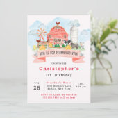 Barnyard Bash Farm Animals 1st. Birthday Party Kaart (Staand voorkant)