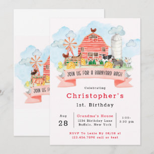 Barnyard Bash Farm Animals 1st. Birthday Party Kaart