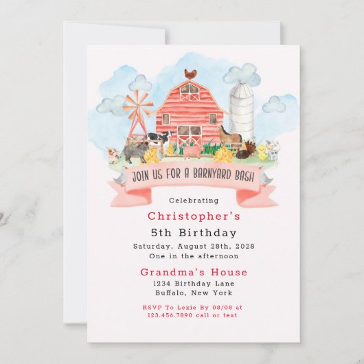 Barnyard Bash Farm Animals 5e verjaardag Kaart (Voorkant)
