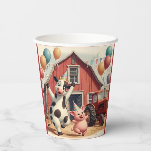 Barnyard Bash Paper Cups 🐮 🐷 Papieren Bekers (Achterkant)