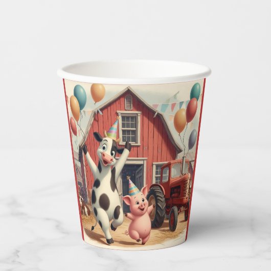 Barnyard Bash Paper Cups 🐮 🐷 Papieren Bekers (Voorkant)