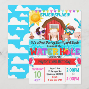Barnyard Bash Pool Party Uitnodiging voor verjaard