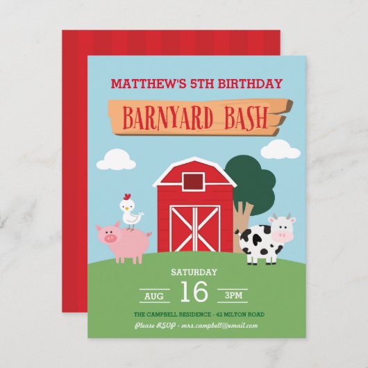 Barnyard Bash Uitnodiging (Voorkant / Achterkant)