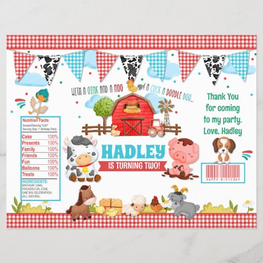 Barnyard Bash Verjaardagsfeestje Chip Bag Wrapper Flyer (Voorkant)