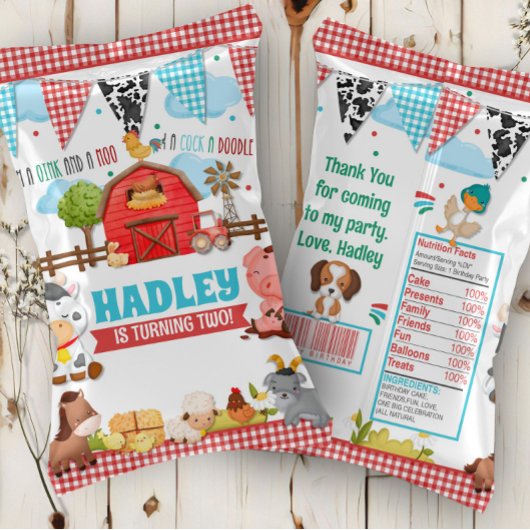 Barnyard Bash Verjaardagsfeestje Chip Bag Wrapper Flyer