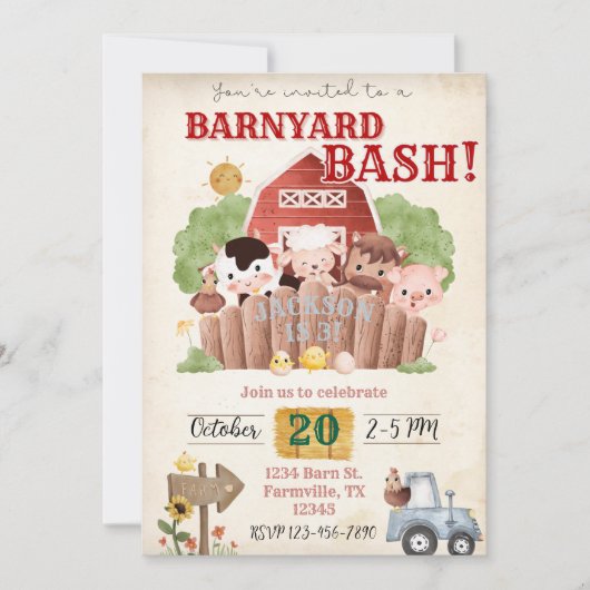 Barnyard Bash verjaardagsuitnodiging Kaart (Voorkant)