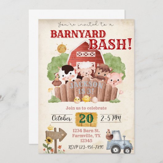 Barnyard Bash verjaardagsuitnodiging Kaart (Voorkant / Achterkant)