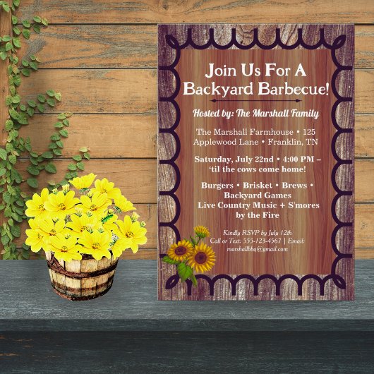 Barnyard BBQ Bash Invitation Template Rustic Wood Kaart