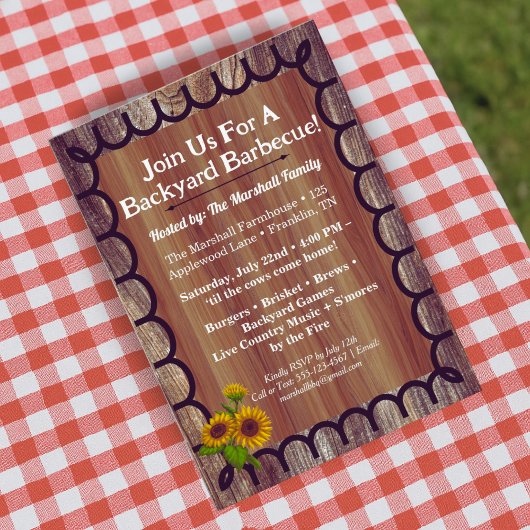 Barnyard BBQ Bash Invitation Template Rustic Wood Kaart