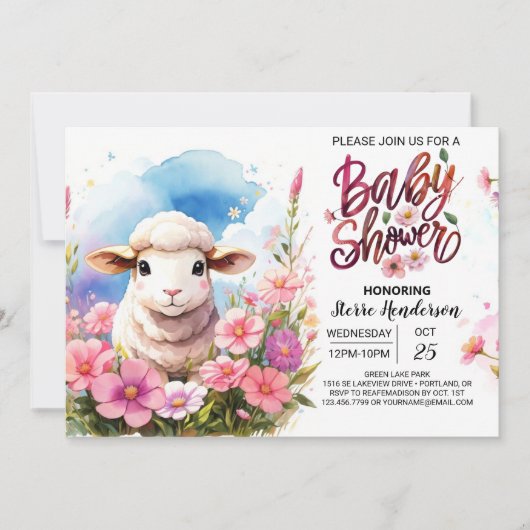 Barnyard Beauty Roze Lamb Meisje Baby shower Kaart (Voorkant)