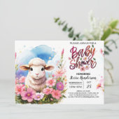 Barnyard Beauty Roze Lamb Meisje Baby shower Kaart (Staand voorkant)