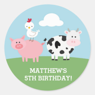 Barnyard Birthday Bash/Party Ronde Sticker
