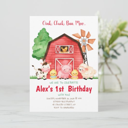 Barnyard Birthday Bash Waterverf Land Boerderij Kaart (Staand voorkant)