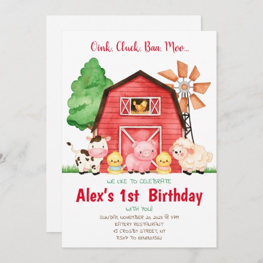 Barnyard Birthday Bash Waterverf Land Boerderij Kaart (Voorkant / Achterkant)