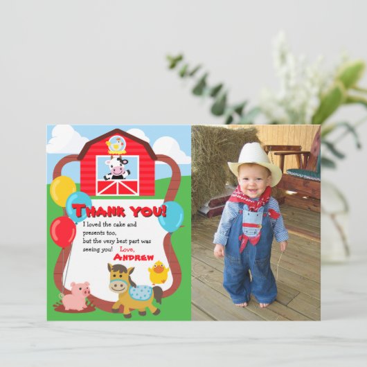 Barnyard Birthday Boerderij Animal Bedankt voor fo (Staand voorkant)