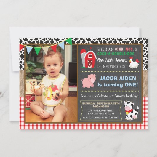 Barnyard Birthday Invitation and Photo Kaart (Voorkant)