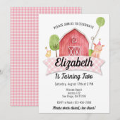 Barnyard Birthday Invitation, Girls Boerderij Part Kaart (Voorkant / Achterkant)