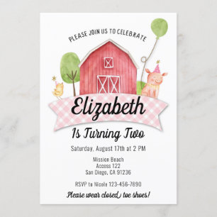 Barnyard Birthday Invitation, Girls Boerderij Part Kaart