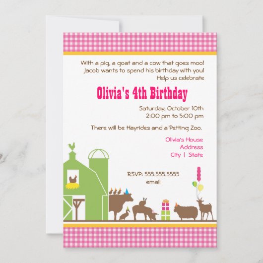 Barnyard Birthday Invitation Kaart (Voorkant)
