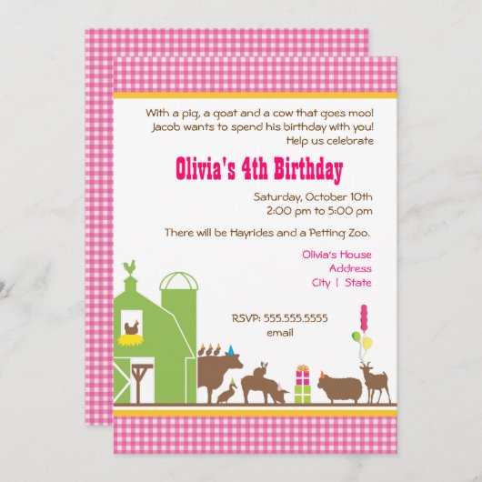 Barnyard Birthday Invitation Kaart (Voorkant / Achterkant)