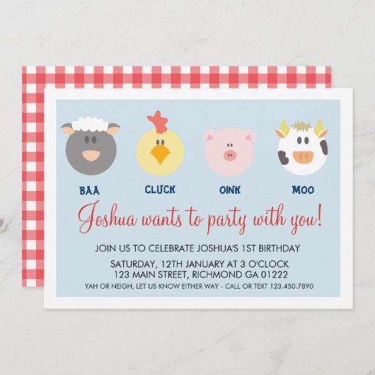 Barnyard Birthday Invitation Kaart (Voorkant / Achterkant)