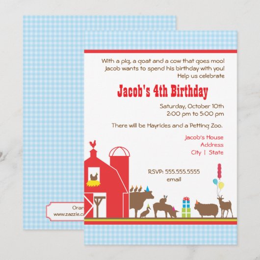 Barnyard Birthday Invitation Kaart (Voorkant / Achterkant)