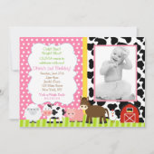 Barnyard Birthday Invitations Girl Kaart (Voorkant)