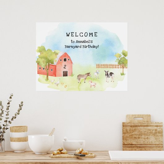 "Barnyard Birthday Party baby animal Welcome"-teke Poster (Keuken)