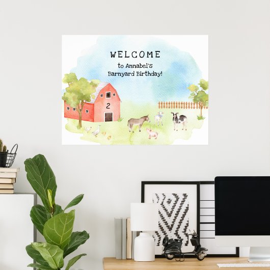 "Barnyard Birthday Party baby animal Welcome"-teke Poster (Thuiskantoor)