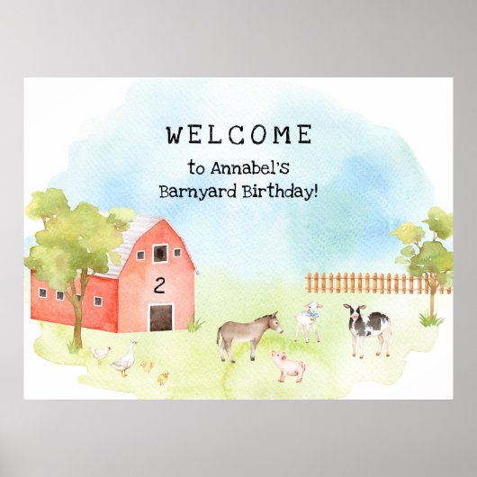 "Barnyard Birthday Party baby animal Welcome"-teke Poster (Voorkant)