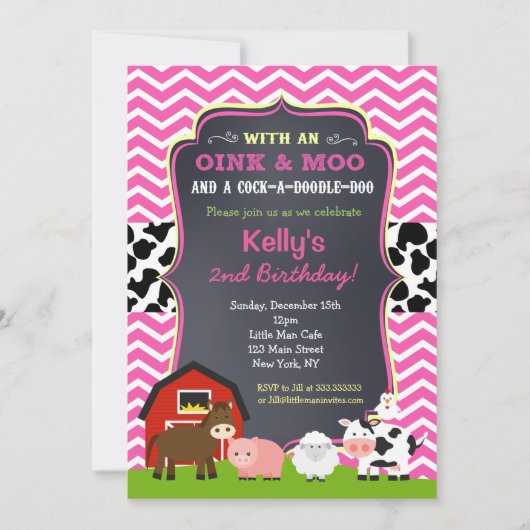 Barnyard Birthday Party Invitations for Girl Kaart (Voorkant)