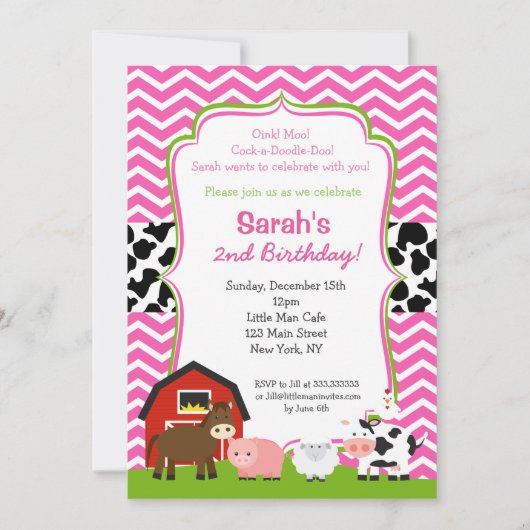 Barnyard Birthday Party Invitations for Girl Kaart (Voorkant)