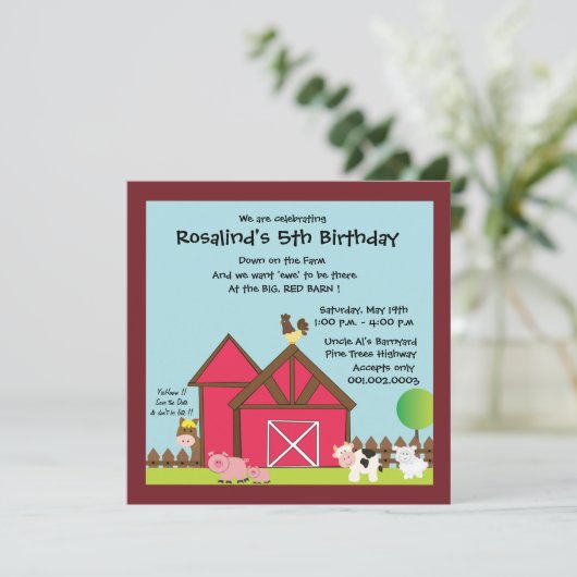 Barnyard Birthday party nodigt blauw uit Kaart (Staand voorkant)