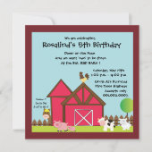 Barnyard Birthday party nodigt blauw uit Kaart (Voorkant)
