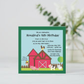 Barnyard Birthday party nodigt groen uit Kaart (Staand voorkant)