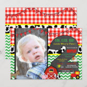 Barnyard Birthday Photo Invitation Kaart (Voorkant / Achterkant)