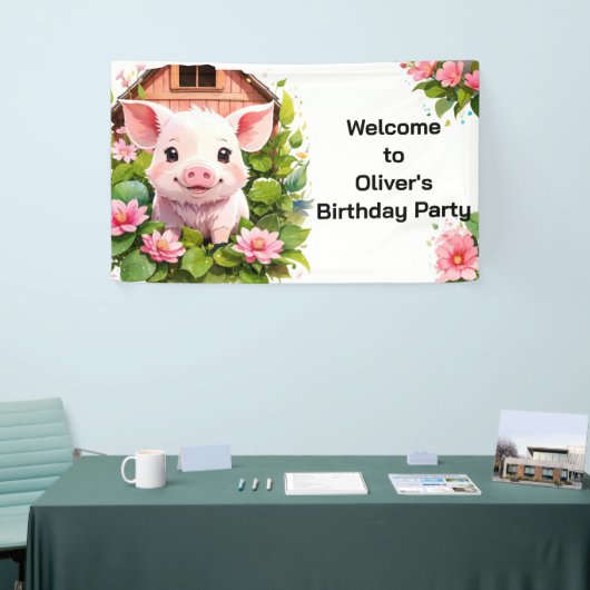 Barnyard Bliss Pink Piggy Verjaardagsbanner Spandoek (Beurs)