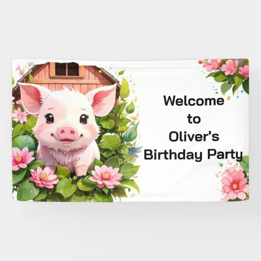 Barnyard Bliss Pink Piggy Verjaardagsbanner Spandoek (Horizontaal)