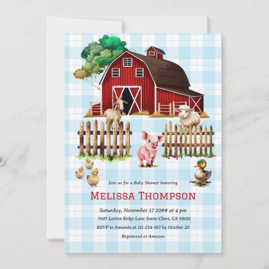 Barnyard Blue Pset Farm Animals Baby shower Boy Kaart (Voorkant)