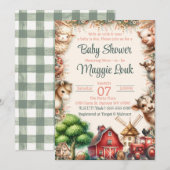 Barnyard Boerderij Animal Baby shower Invitation Kaart (Voorkant / Achterkant)