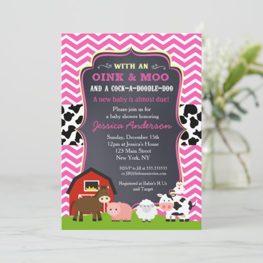 Barnyard Boerderij Baby Shower Uitnodigingen (Staand voorkant)