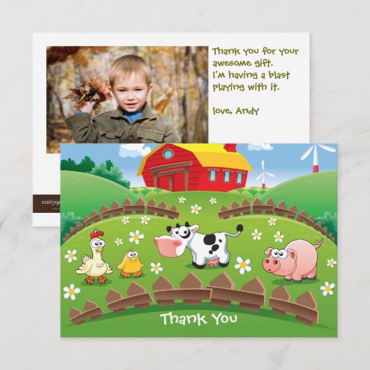 Barnyard Boerderij Birthday - Hartelijk dank Bedankkaart (Voorkant / Achterkant)