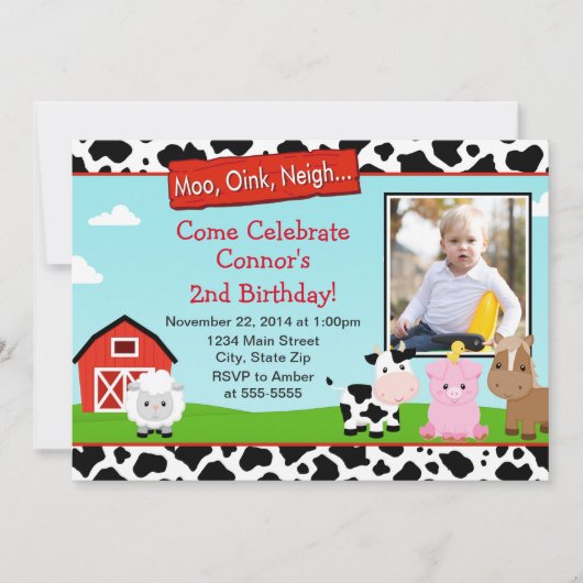 Barnyard Boerderij Birthday Invitation 5x7 Photo C Kaart (Voorkant)