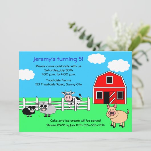 Barnyard Boerderij Birthday Invitation Kaart (Staand voorkant)