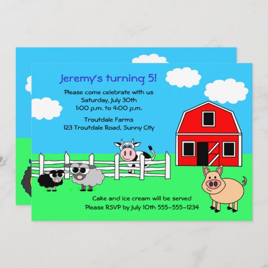Barnyard Boerderij Birthday Invitation Kaart (Voorkant / Achterkant)