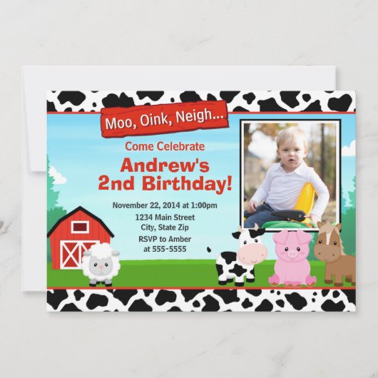 Barnyard Boerderij Birthday Invitation Kaart (Voorkant)