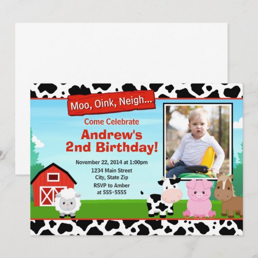 Barnyard Boerderij Birthday Invitation Kaart (Voorkant / Achterkant)